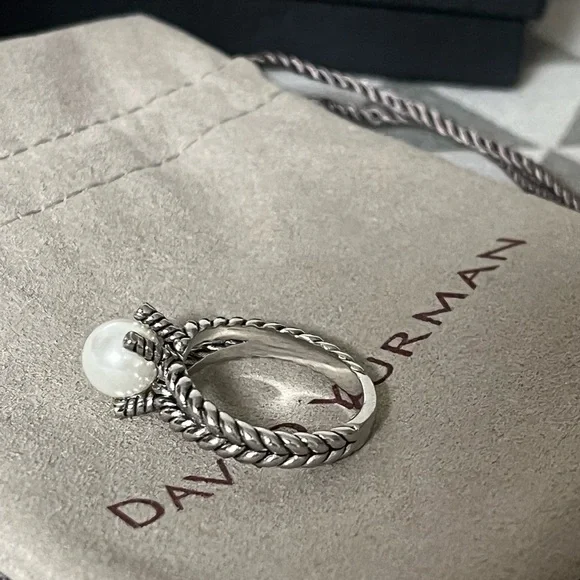 David Yurman Silver Ring with Pearl Accent sz7